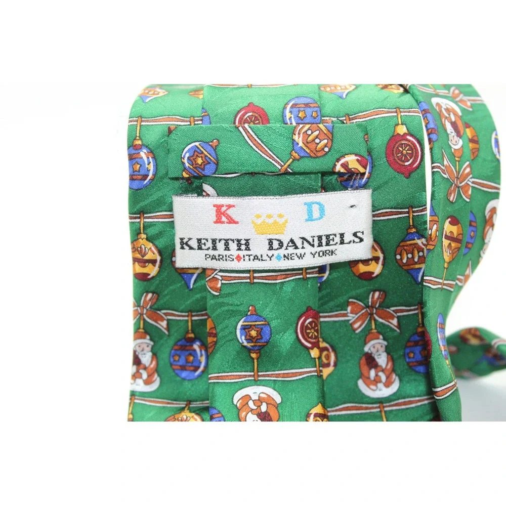 Keith Daniels Mens Green Silk Christmas Tie Santa Ornament Novelty 16254 GR